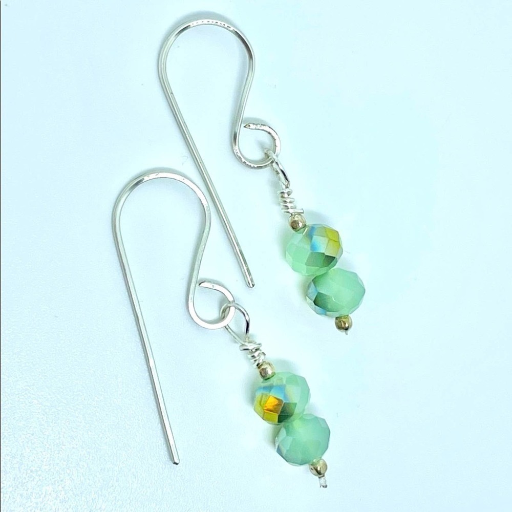 Artisan Borealis Mint Glass Faceted Sterling Silver Earrings​